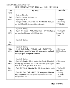 Lịch công tác tuần 10